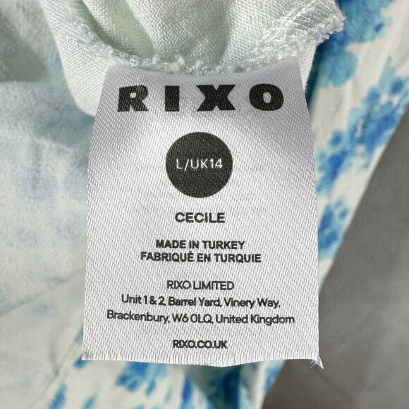 Rixo Cecile Blue Victoria Floral Midi Sun Dress Size US 10 Large Linen Blend - Picture 6 of 13